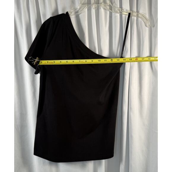 Ann Taylor Short Sleeve One Shoulder Cotton Blend T-Shirt, Black, Sz: S, 83-31 - Picture 7 of 12